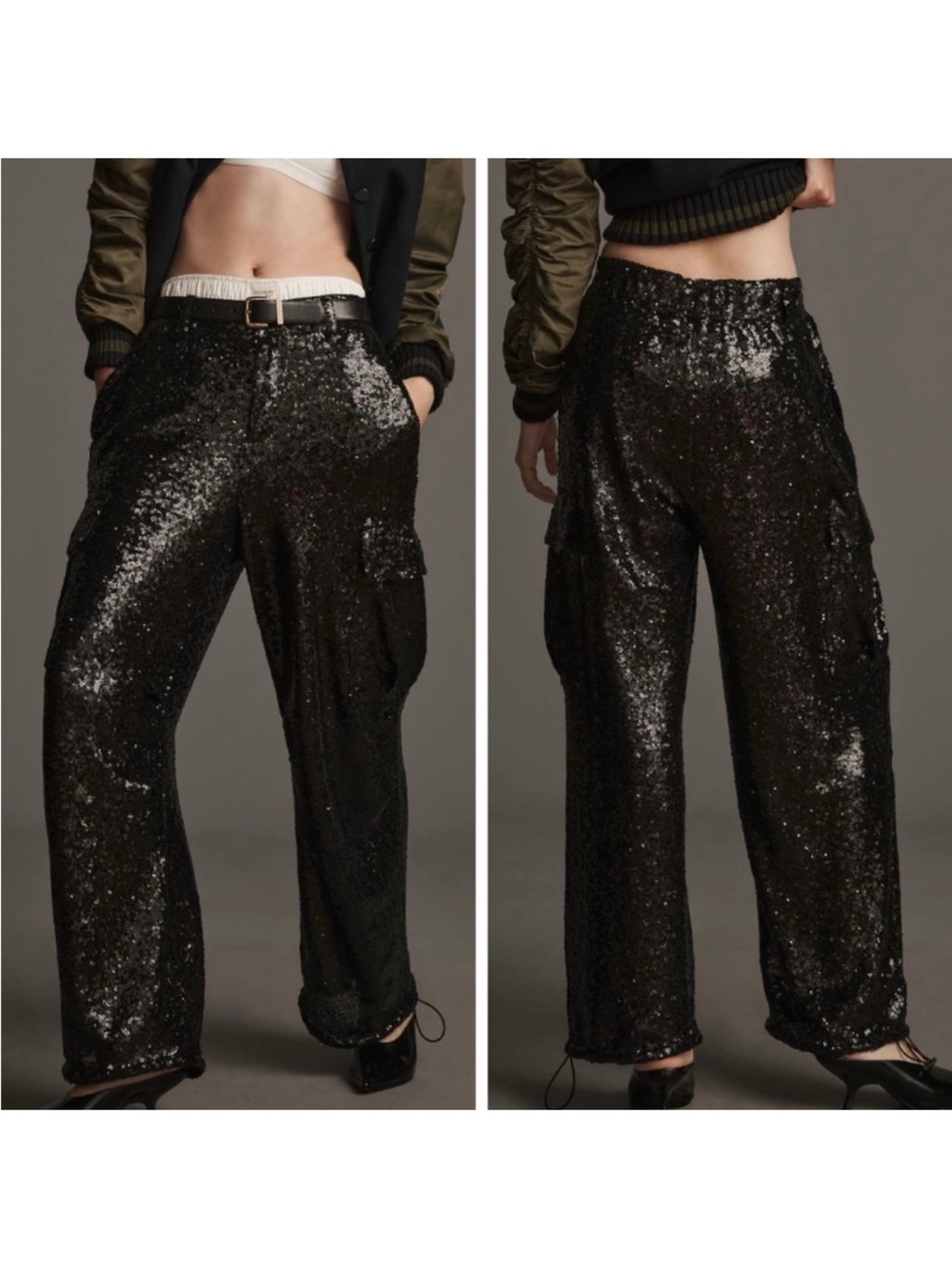 Anthropologie Sequin Cargo Pants wide 10